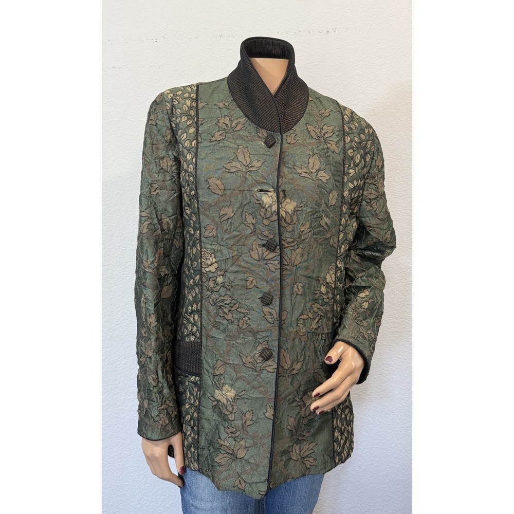 Mary Lynn O'Shea Women's Jaquard Jacket Size Large L Floral Leaves Fall Spring